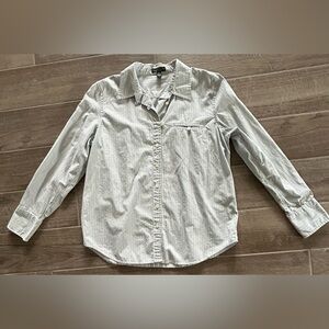 LRL Lauren Jeans Co. Shirt-XL-Blue & White Striped- Long Sleeve-Ladies-Good cond